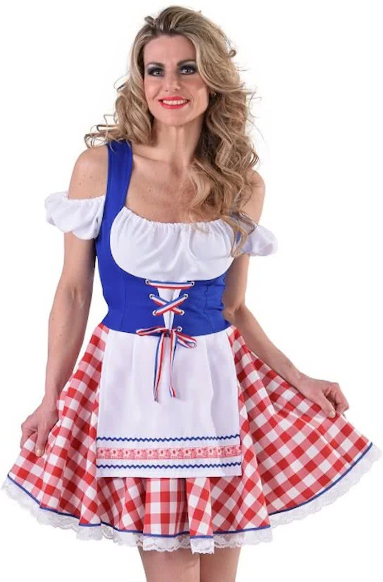 Hollandse dirndl in rood, wit en blauw met molentjes op het schort | Oktoberfest kleding dames maat M (38/40)